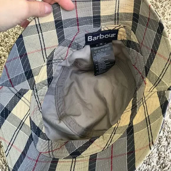 Barbour Mens Sz XL Tartan Bucket Hat Cream Grey Plaid Cassic - Picture 6 of 13